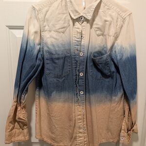 Free People Dip-Dye Button-Down Shirt in Cream, Blue, Pink